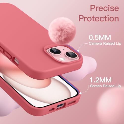JETech Silicone Case for iPhone 15, Guava | Silky Soft Touch, Shockproof Protection, Scratch Resistant, Microfiber Lining - color: Guava, size: iPhone 15