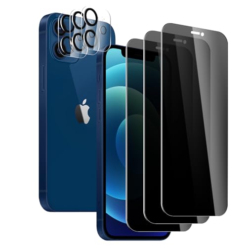 3 Pack Privacy Screen Protector for iPhone 12 Mini with 3 Pack Camera Lens Protector, 9H Hardness Double Shatterproof Anti-Spy Tempered Glass Film, Easy Installation - size: iPhone 12 Mini