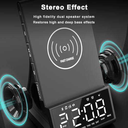 8-in-1 Wireless Charger, Alarm Clock, Bluetooth Speaker & FM Radio