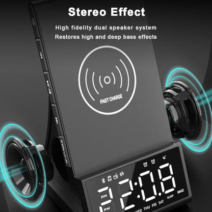8-in-1 Wireless Charger, Alarm Clock, Bluetooth Speaker & FM Radio