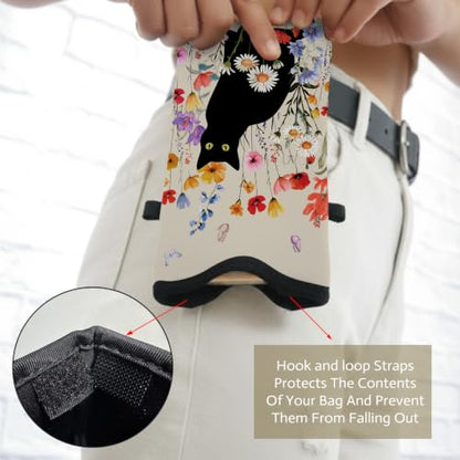 Cell Phone Sleeve Pouch with Adjustable Strap - Cat with Floral - color: Black Cat With Flowers