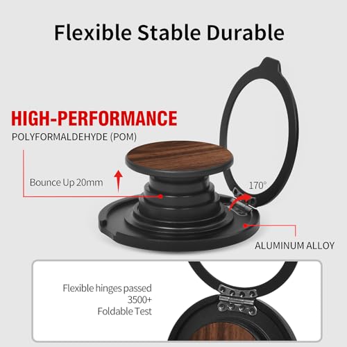 Cell Phone Grip for with Kickstand, Secure Hold for iPhone Cases, Adjustable Foldable Desktop Phone Holder Cradle Dock Compatible (Walnut Wood) - color: Walnut Wood