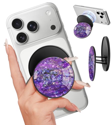 Magnetic Phone Grip for MagSafe – Magnetic Cell Phone Stand Magnet Removable Kickstand Finger Ring Holder Cute Stylish Decorative Accessories for iPhone 17/16/15/14/13/12 Series, Conch Purple