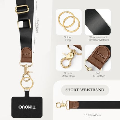 TiMOVO Phone Lanyard Crossbody Wrist Strap, Adjustable Anti-Theft Strap for Smartphone Case - color: Black