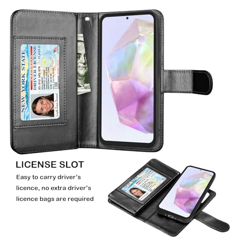 Njjex Galaxy A36 5G Case, for Samsung Galaxy A36 5G Wallet Case, [9 Card Slots] PU Leather ID Credit Holder Folio Flip [Detachable] Kickstand Magnetic Phone Cover & Lanyard for Samsung A36 [Black] - color: Black