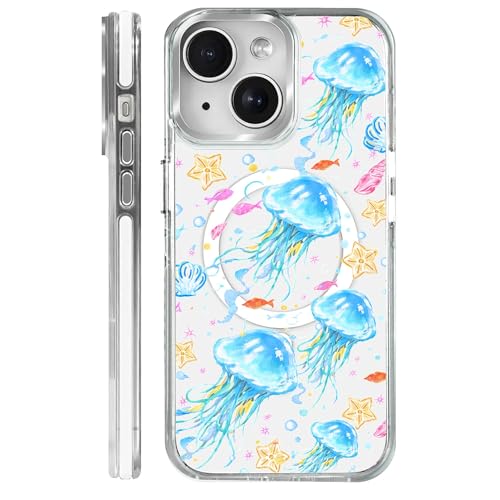 VisEnt Clear Case for iPhone 14, Magnetic Phone Case, Transparent Slim Cover, Military Grade Protection, Shockproof, Anti-Yellowing, Scratch Resistant, Blue Jellyfish Ocean - color: Blue Jellyfish Ocean, size: Iphone 14