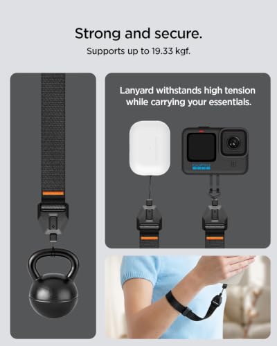 Spigen Phone Wrist Strap with Lanyard and Tether Tab (Universal) - color: Black Adjustable