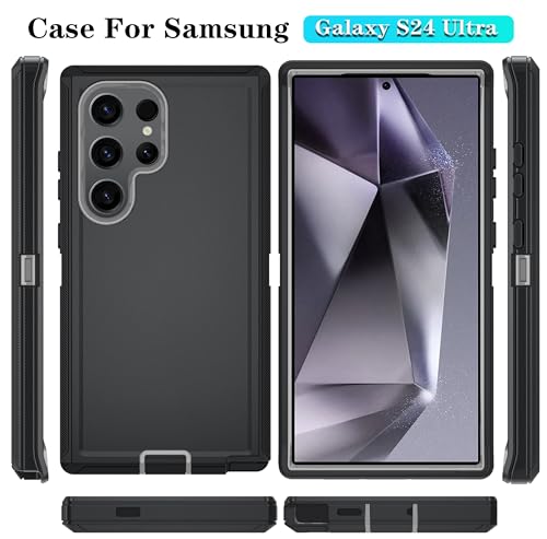 ONOLA Compatible with Samsung Galaxy S24 Ultra Case with HD Screen Protector, Heavy Duty Shockproof & Dropproof 3-Layer Cover Phone Case,BlackGrey - color: BlackGrey, size: Galaxy S24 Ultra 6.8"