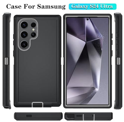 ONOLA Compatible with Samsung Galaxy S24 Ultra Case with HD Screen Protector, Heavy Duty Shockproof & Dropproof 3-Layer Cover Phone Case,BlackGrey - color: BlackGrey, size: Galaxy S24 Ultra 6.8"