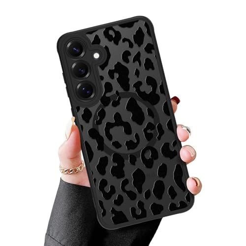 MZELQ Magnetic Case for Samsung Galaxy S25 Plus, Clear Leopard Cheetah | [Compatible with Magsafe Charging] Translucent Matte Hard Shockproof Camera Protection Cover for Women Men, Frosted Black - color: Black (Leopard), size: Samsung Galaxy S25 Plus