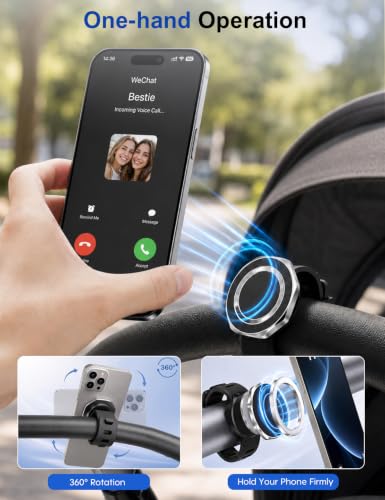 Magnetic Stroller Phone Holder Fits for UPPAbaby, Graco, Bugaboo Strollers | Ultra-Strong N52 MagSafe Mount with Secure Silicone Strap | One-Hand Operation Phone Cradle for iPhone 17 16 15 14 Pro Max