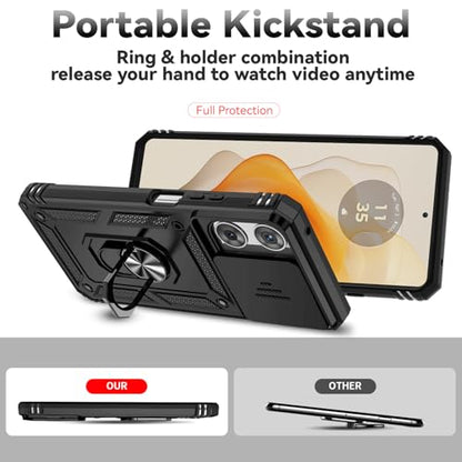 for Motorola Moto G 2025 / Moto G 2026 / Moto G Play 2026 Case, with Slide Camera Cover Screen Protector Ring Holder Kickstand Military Grade Protection 15ft Drop Tested Protective Phone Case (Black) - color: Black with camera cover Military-Grade 2nd gen