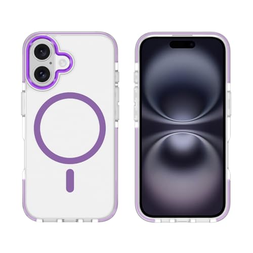 PinLiSheng Upgraded Magnetic for iPhone 16 Case [Mil-Grade Drop Protection] [Compatible with Magsafe] Double-Layer Impact Resistant Translucent Matte Protective Phone Case, Purple - color: Updated Version - Purple, size: iPhone 16