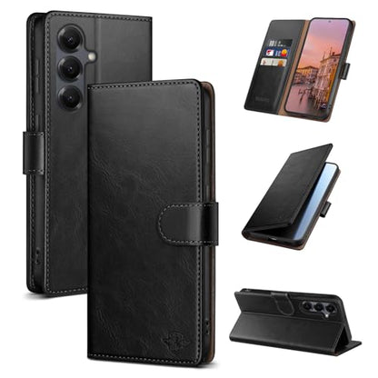 Wallet Case for Samsung Galaxy S25 Plus, Black | RFID-Blocking Card Holder, Kickstand, Magnetic Closure, PU Leather Folio Flip Cover, Protective Women Men Cases - color: Black, size: Samsung Galaxy S25 Plus