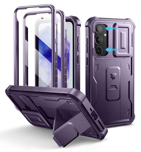 Dexnor for Samsung Galaxy A55-5G Case, [2 Front Frame] [Built-in Slide Camera Cover & Kickstand] Heavy Duty Military Grade Protection Shockproof Phone Case with Screen Protector, Phantom Purple - color: Phantom Purple, size: Samsung A55 5G