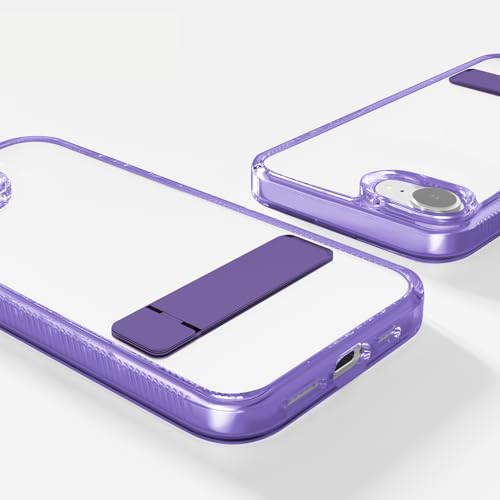 Case for iPhone 16e, Clear Kickstand | Yellowing-Resistant | Slim Transparent, 360° Kickstand, Compatible with MagSafe, Shock-Absorbing Bumper, for Hands-Free Video Calls & Movies - color: Purple