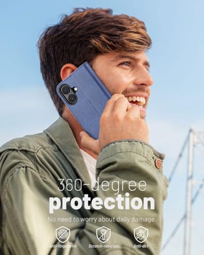 OCASE for iPhone 17 Wallet Case, Card Holder, Denim Blue | RFID Blocking, Kickstand, Magnetic Closure, PU Leather Flip Folio, Shockproof TPU Shell, Protective Phone Cover (6.3") 2025 - color: Denim Blue