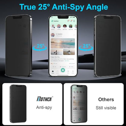 Mothca 2 Pack Matte Privacy Screen Protector for iPhone 17e / 16e / iPhone 14 / iPhone 13/13 Pro 6.1-inch [Auto Fit Box Dust-Free] Anti Spy Anti-Glare Anti-Fingerprint Full Coverage Tempered Glass - size: iPhone 17e/16e/14/13/13 Pro-6.1 Inch