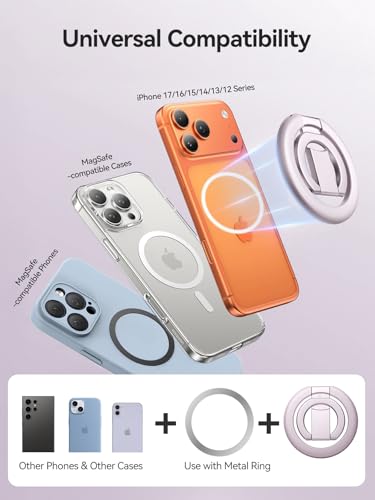 tounee Double-Sided Magnetic Phone Ring Holder Compatible with MagSafe, N52 Strong Magnet Grip & Foldable Kickstand for Gym Rack, Fridge, Fits iPhone 17 16 15 14 Pro Max (Purple) - color: Purple