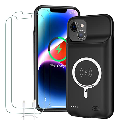Battery Case for iPhone 14, Full Encircle 10000mAh High Capacity Rechargeable Smart Portable Charger Case Extended Battery Pack for iPhone 14 (6.1 inch) Wireless Charging Case Support Carplay-Black - size: iPhone 14 (6.1 inch)