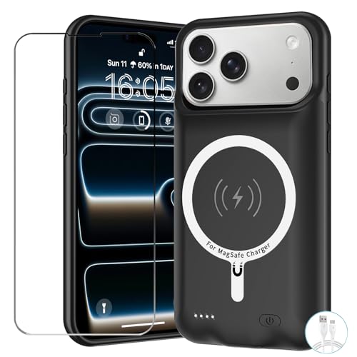 Battery Case for iPhone 17 Pro Max, Upgraded 12000mAh Pack Rechargeable Charger Case with Wireless Charging Compatible for iPhone 17 Pro Max (6.9 inch) External Battery Charging Cover (Black) - size: iPhone 17 Pro Max-Black