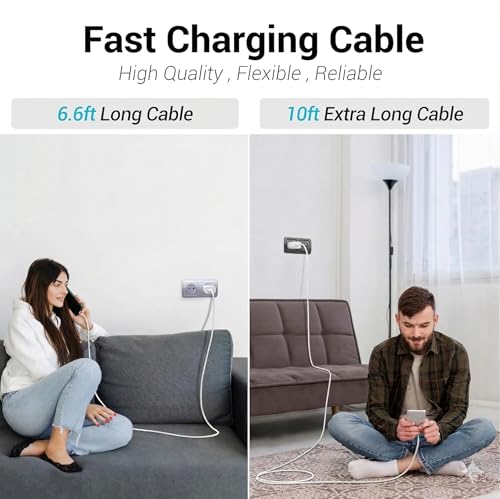 TZBAY 4-Pack (6ft 6ft 10ft 10ft) 60W USB C to USB C Fast Charging Cable - color: White 2x6ft+2x10ft