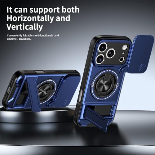 Dssairo for iPhone 17 Pro case with 360°Rotation Magnetic Ring Compatible with MagSafe Slide Camera Cover Foldable Stand Military-Grade Shockproof Protective case (Blue, iPhone 17 Pro) - color: Blue, size: iPhone 17 Pro