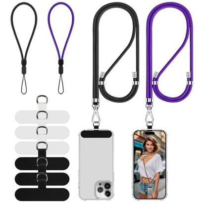 Cell Phone Lanyard, 2 Phone Crossbody Lanyard, 2 Wrist Phone Strap and 6 Connectors Compatible with Most Phones - color: Black Purple