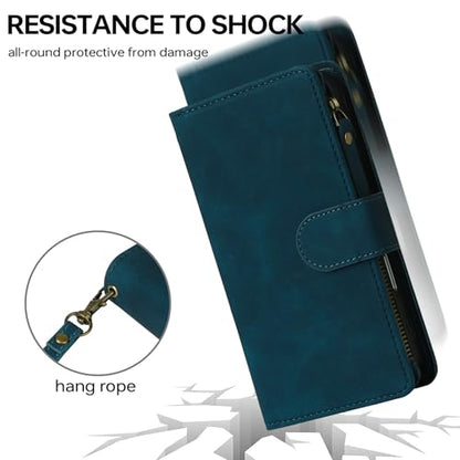 RANYOK Compatible with iPhone 16 Case Wallet - PU Leather Wallet Case for iPhone 16 with Credit Card Holder RFID Blocking Zipper Pocket with Wrist Strap Flip Folio Protective Case (Blue) - color: Blue, size: iPhone 16, 6.1"