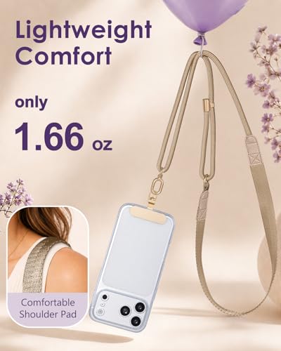 Swooflia Cell Phone Crossbody Lanyard for Women - Adjustable, Lightweight Strap with Tether Tabs for Travel Hiking Hands-Free - color: Wide Shoulder Khaki