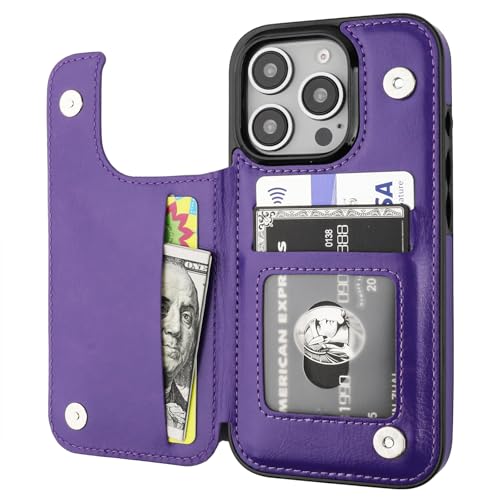 ONETOP for iPhone 16 Pro Wallet Case with Credit Card Holder,Purple | Kickstand,ID/Cash Holder,Case Wallet with Card Slots,Double Magnetic Clasp,Durable PU Leather Shockproof Cover for Women Men - color: Purple