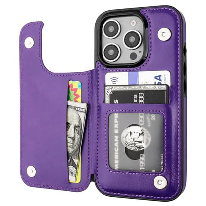 ONETOP for iPhone 16 Pro Wallet Case with Credit Card Holder,Purple | Kickstand,ID/Cash Holder,Case Wallet with Card Slots,Double Magnetic Clasp,Durable PU Leather Shockproof Cover for Women Men - color: Purple