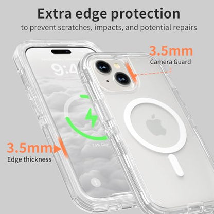 Follaroma Magnetic for iPhone 15 Case, Heavy Duty Phone Cases, Clear, 6.1" | Compatible with MagSafe, Heavy Duty Shock proof Protection, Military-Grade Anti-Drop, Dual Layer Transparent Protective Cover - color: Clear, size: iPhone 15 6.1''