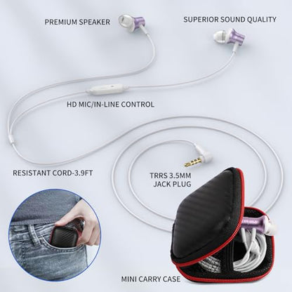 ASKUBSKU 3.5mm Headphones Wired Earbuds for Chromebook Laptop PC, Purple - color: Purple