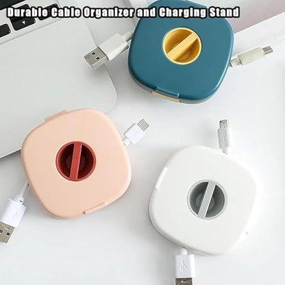 2 in 1 Cable Winder with Phone Stand, Durable Cable Organizer and Charging Stand, Portable Charging Cables Protective Case, for USB, Earphones (2BLUE) - color: 2BLUE