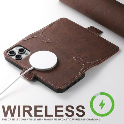 SINIANL iPhone 16 Plus Wallet Case - MagSafe Compatible, Leather Folio Cover with Card Slots and Kickstand - Brown - color: MagSafe - Brown, size: For iPhone 16 Plus