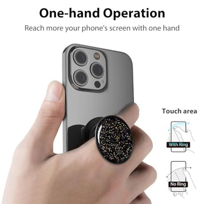 Phone Grip Holder, Phone Ring Holder Finger Kickstand, Adjustable Metal Cell Phone Rings Gripper Stand Work with Magnetic Car Mount for iPhone Samsung &Other Phones - Sky Black - color: Sky Sparkle Black