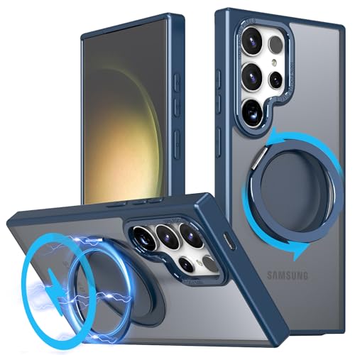 for Samsung Galaxy S24 Ultra Case with 360 Rotatable Magnetic Ring Stand, Compatible with Magsafe, Adjustable Kickstand & Military Grade Shockproof Translucent Protective Case - 6.8 inch,Blue - color: Blue, size: For Samsung Galaxy S24 Ultra(6.8 inch)