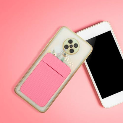 2pcs Adhesive Phone Wallet Card Holder Stretch Fabric Credit Card Sticker Back Pocket for Smartphones, Cell Phone Wallet Sleeve, Pink