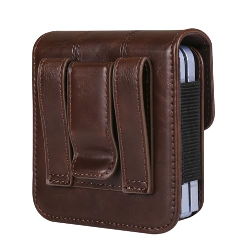 Galaxy Z Flip 5G Waist Belt Bag Leather, Mobile Phone Holster Wear Belt Waist Pack Leather Case with Belt Loop Compatible with Samsung Galaxy Z Flip 7 6 5 4 3 5G (SM-F700 SM-F707 SM-F711) Moto RAZR - color: Coffee