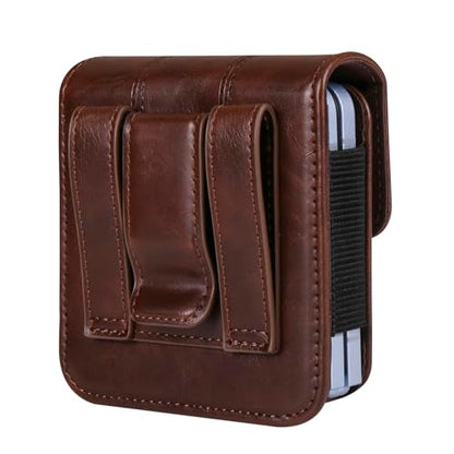 Galaxy Z Flip 5G Waist Belt Bag Leather, Mobile Phone Holster Wear Belt Waist Pack Leather Case with Belt Loop Compatible with Samsung Galaxy Z Flip 7 6 5 4 3 5G (SM-F700 SM-F707 SM-F711) Moto RAZR - color: Coffee