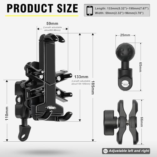 nibbi Motorocycle Phone Mount with Vibration Dampener,Ajustable Rear View Mirror Cell Phone Holder for Motorocyle Fit 4.7''-7.1'' Cell Phone - style: Rearview Mirror Mount