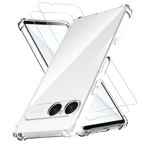 Anoowkoa Designed for Sony Xperia 10 VII Case.Anti Yellowing Clear Cover Phone Case + 2 Pack Sony 10 VII Screen Protector Tempered Glass.Military-Grade Shockproof.Ultra-Thin Drop-Proof and Ultra-Soft - color: Sony Xperia 10 VII