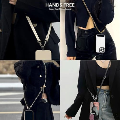 BFSDDM Crossbody Phone Strap - 2 Pads, Leather & Wrist Strap, Adjustable Finger Strap, Universal Phone Lanyard - color: Gold/Black Adjustable