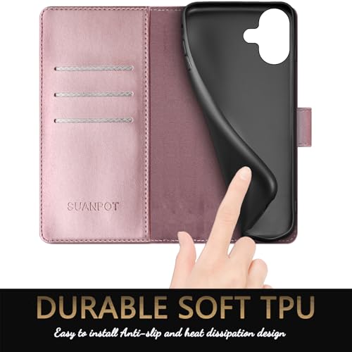 SUANPOT Compatible with iPhone 17 6.3" Wallet case with RFID Blocking Credit Card Holder,Flip Book PU Leather Protective Cover Women Men for Apple 17 Phone case Rose Gold - color: Rose Gold, size: iPhone 17 6.3"