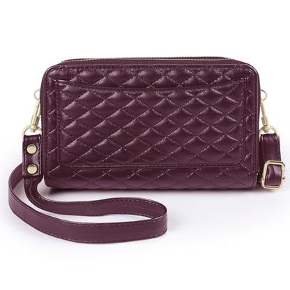 Harryshell Compatible with iPhone 16 Plus Case Wallet Multi Zipper Detachable Removable Cover with RFID Blocking Card Slot Holder Mirror Crossbody Strap (Compatible with Magsafe - Quilted Burgundy) - color: Compatible with Magsafe - Quilted Burgundy, size