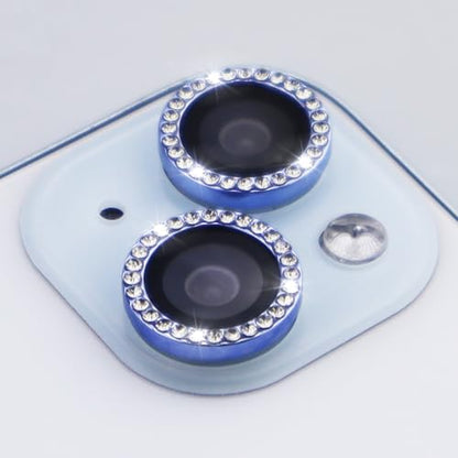 Camera Lens Protector for iPhone 15/15 Plus/14/14 PlusBling Diamond Metal Ring Rhinestone Tempered Glass Lens Cover Accessories (Blue) - color: Blue