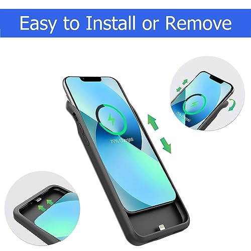 Battery Case for iPhone 13, [10000mAh] Enhanced Rechargeable Portable Protective Qi Wireless Charger Case Battery Pack Support CarPlay Wireless Charging Cover Compatible with iPhone 13(6.1 inch)-Black - size: iPhone 13