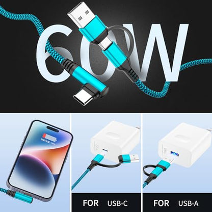 QQLIKE USB-C Cable,60W 90° Angle Cord [3-Pack,6FT] 2in1 USB A/C to USB-C