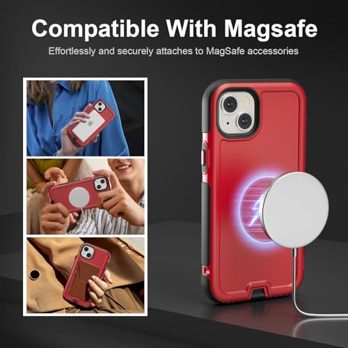 Follaroma Magnetic for iPhone 14 Case, Heavy Duty Phone Cases, Red, 6.1" | Compatible with MagSafe, Heavy Duty Shockproof,Military-Grade Anti-Drop Protective,Dual Layer Magnetic Protection Phone Cover - color: Red, size: iPhone 14 6.1''